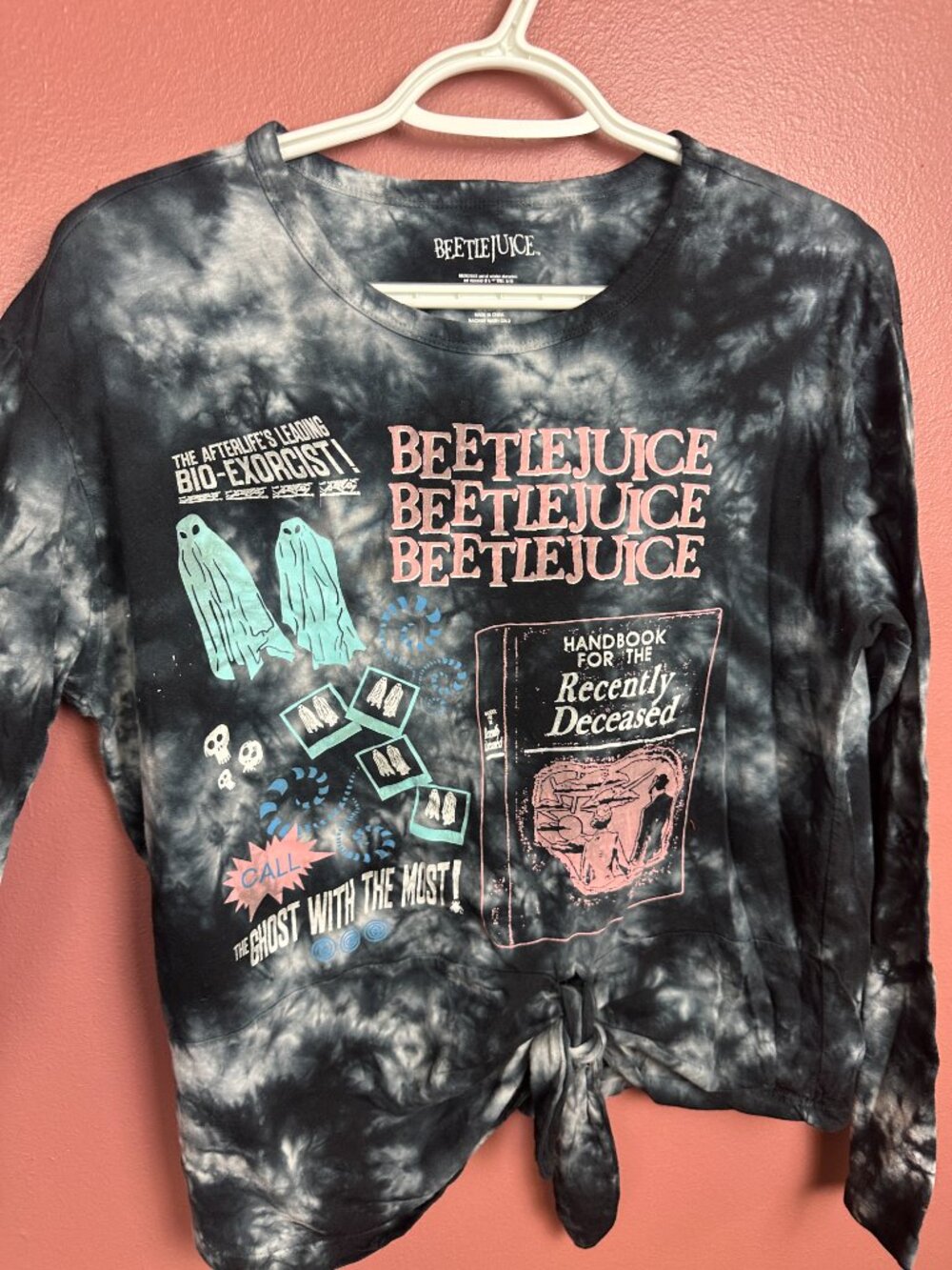 Beetlejuice Icons Long Sleeve Tie-Dye T-Shirt With Tie Size Medium - Picture 3 of 6